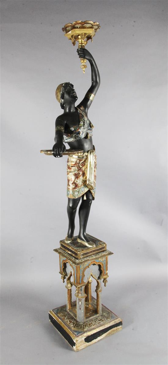A 19th century Venetian painted and parcel gilt blackamoor torchere, H.6ft 9in.